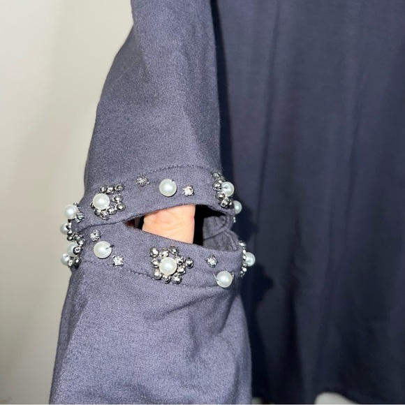 I.N.C. Embellished Pearl and Rhinestone Cutout Elbow Gray Top Size Large - Picture 6 of 11